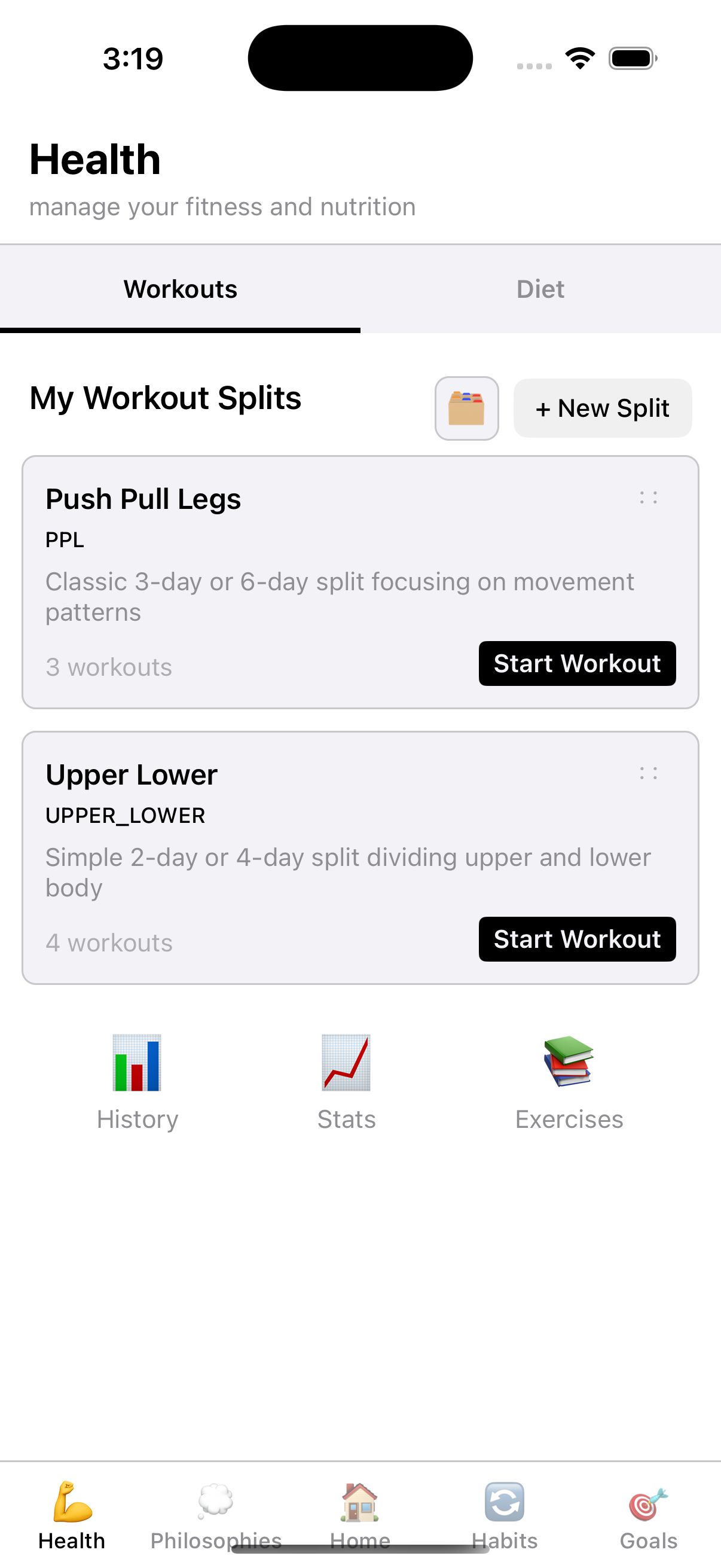 Split List - View all your workout programs